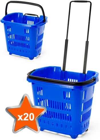 20 x 34 Litre Shopping Basket On Wheels - Blue